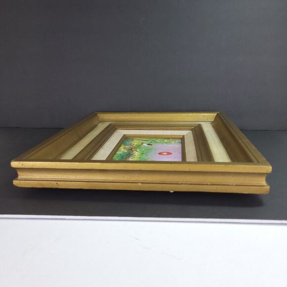 Vintage Framed Enamel on Copper Art Painting Child Flying Red Balloon 14.5x12.5" - Picture 4 of 11